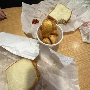 Fish Sandwiches, wedge Route 66 Fries