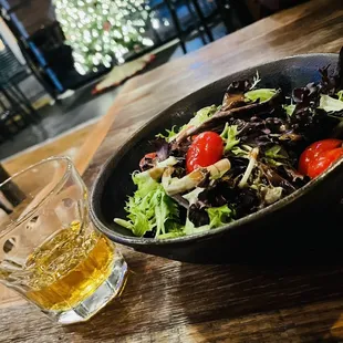 Salad with a glass of Knob Creek Rye bourbon.