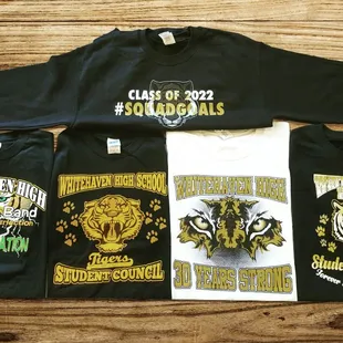 Custom t-shirts for Whitehaven High School through the years, we always look forward to doing shirts for the Tigers!