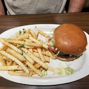 Cheeseburger and crispy fries