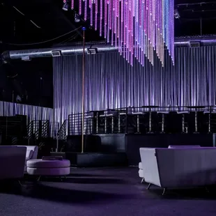 a purple chandelier hanging from the ceiling