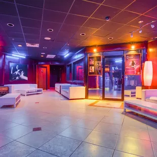 a brightly lit lobby