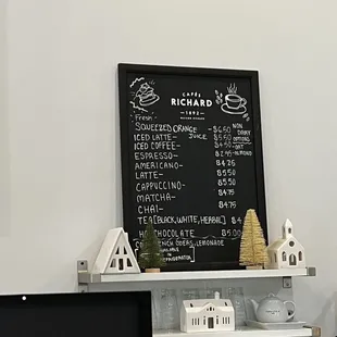 a menu on the wall