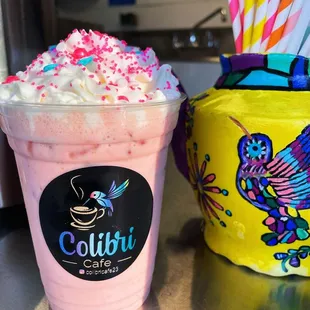 Strawberry Horchata and Cheese Cake Strawberry latte