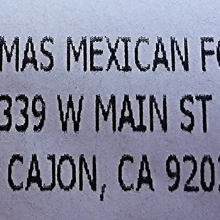 The name of the restaurant &amp; it&apos;s address from my receipt.