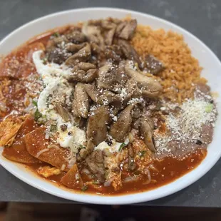 chilaquiles with pollo asada