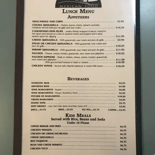 Lunch and dinner menu