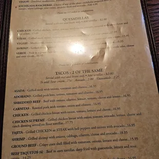 More menu, typical Mexican fare. Apologies for the glare.