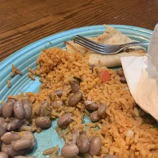 Pinto whole beans, rice and taco