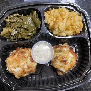 Crabcakes w/ Collard Greens &amp; Mac n Cheese