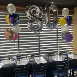 a table with balloons