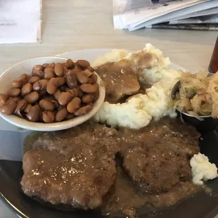 Another fine lunch - CS Steak, Mashes, Pintos, and Chow-Chow!