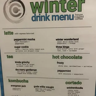 Winter drink menu 2024-2025