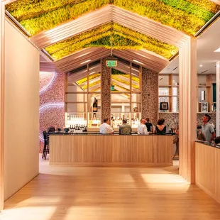 a kitchen and dining area