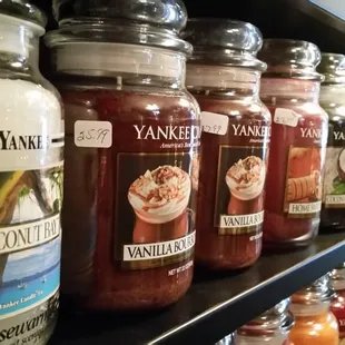 We always have in stock Candleberry, Thompson's Candles, Yankee Candles, and Keeper of the Light.