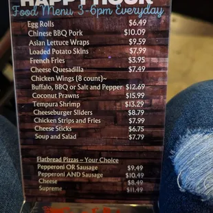 Happy Hour food menu.