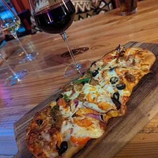 Supreme Flatbread for $11.49 (hh). Maryhill Cab Franc for $12.50.