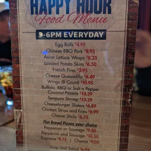 Happy Hour menu.