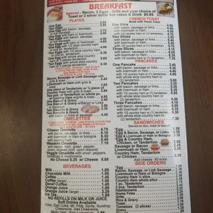 Breakfast menu