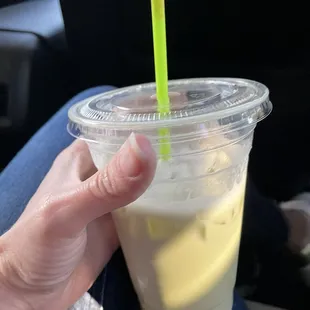 Iced matcha with lavender foam