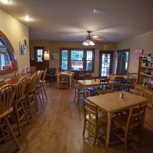 tables and chairs in a coffeehouse