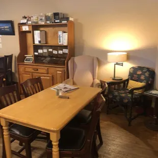 a living room and dining area