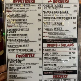 a menu for a burger restaurant