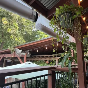 Upstairs patio.. nice breeze and great service!