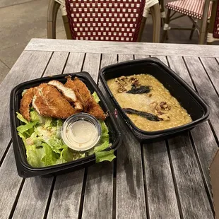 Chicken Caesar Salad and Butternut Squash Risotto to-go