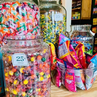 a variety of candy in a jar