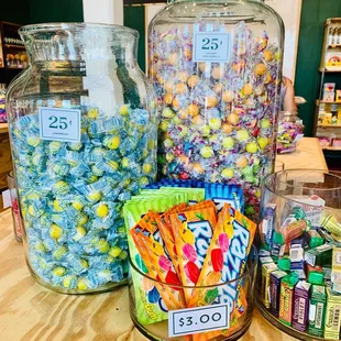 a variety of candy in a jar