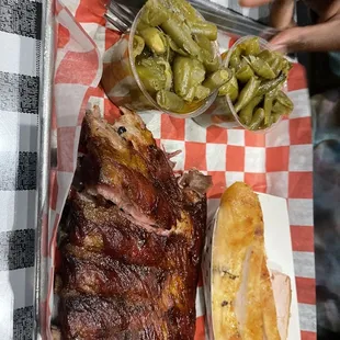 2 meat combo ribs and chicken and green beans