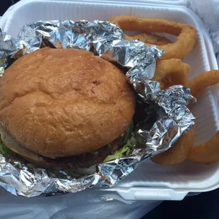 This is the cheeseburger with onion rings.