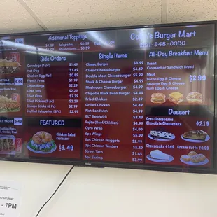a menu on the wall
