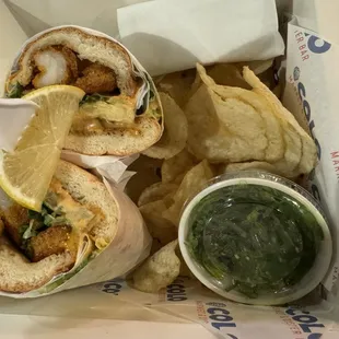 Old faithful Cajun shrimp PoBoy and seaweed salad