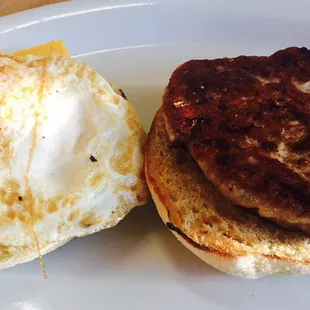 On the back of the menu...lighter side breakfast sandwich $7 I had the bacon one and it was good. Larger than regular ones