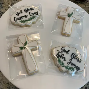 Baptism Cookies with name and crosses.