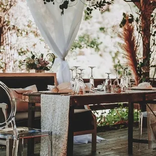 Decorated wedding couple dinner table