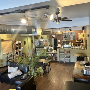 a living room and kitchen area