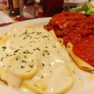a plate of pasta and sauce