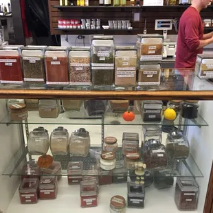 Counter with a variety of spices