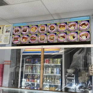 Drink selection and food menu