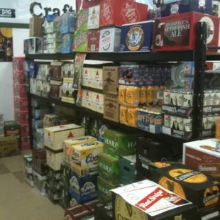 a variety of beers in a store