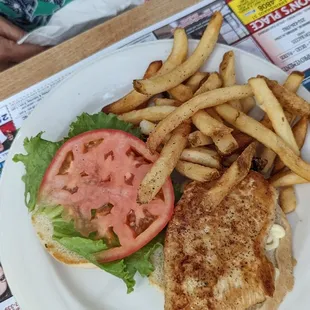 Grilled chicken sandwich with fries