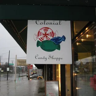 a sign for a candy shop