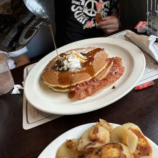 Kids 2 Pancakes with 2 Bacon,  Home Fried Pototes