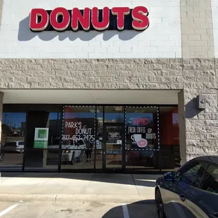 the front of a donut shop