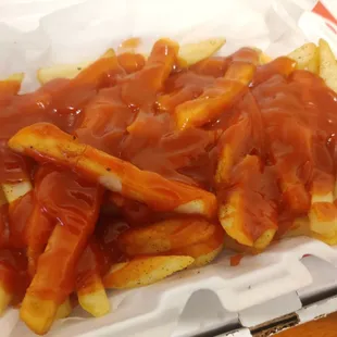 french fries with ketchup and ketchup