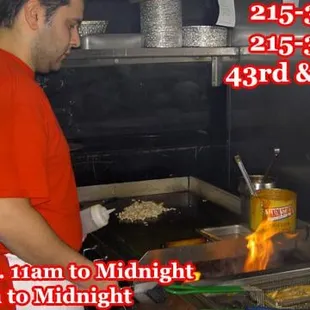 a man preparing food in a kitchen