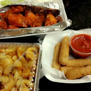 Curly Cheese Fries, buffalo wings and cheese sticks - all under $20